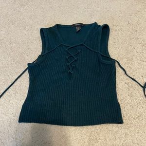 Green Laced up crop top